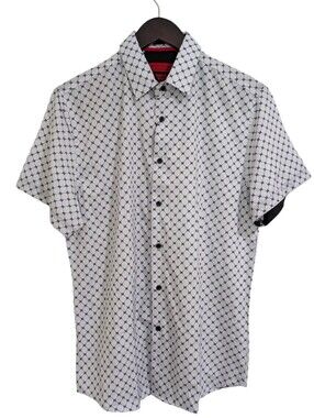 American Breed Men's Geo Print Stretch Button Down Shirt White/Black Size L NWT